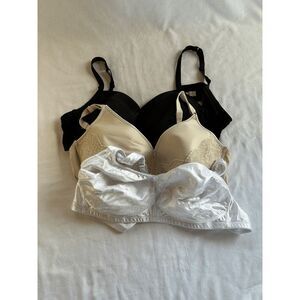 Women's 44C Bras, Lot of Three, Black/White/Beige